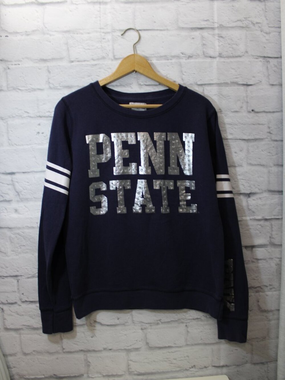 PINK Victoria's Secret Large Navy SIlver PENN STATE Pullover Fleece Sweatshirt